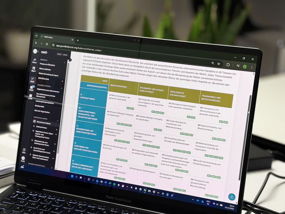 Mit der Software Goodbalancer wird die Gemeinwohl-Bilanz übersichtlich dokumentiert. Foto: Stiftung 3FO (FK)